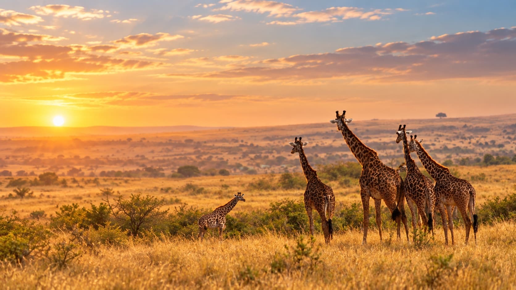 Giraffes at sunset in the Maasai Mara