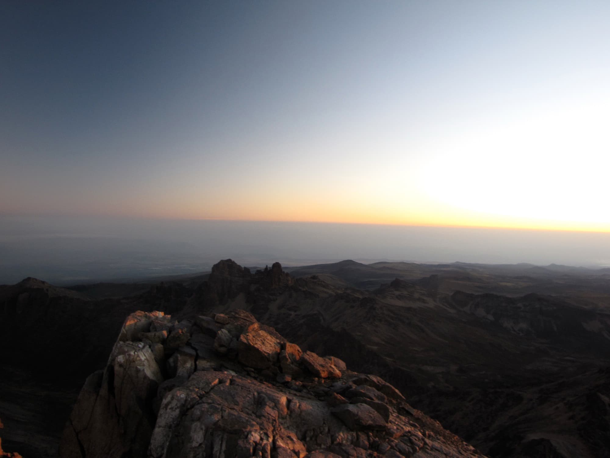 Mount Kenya's rocky summit at dawn