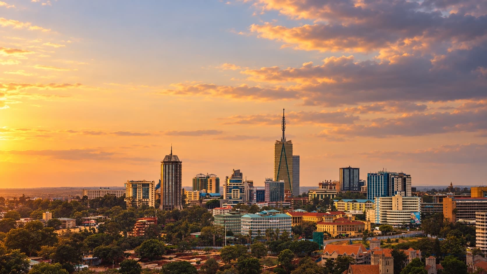 Nairobi city skyline at sunset